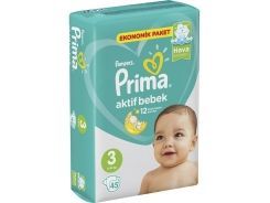 Prima Bebek Bezi Aktif Bebek Midi Ekonomik Paket 3 Beden 6-10 Kg 45 Adet